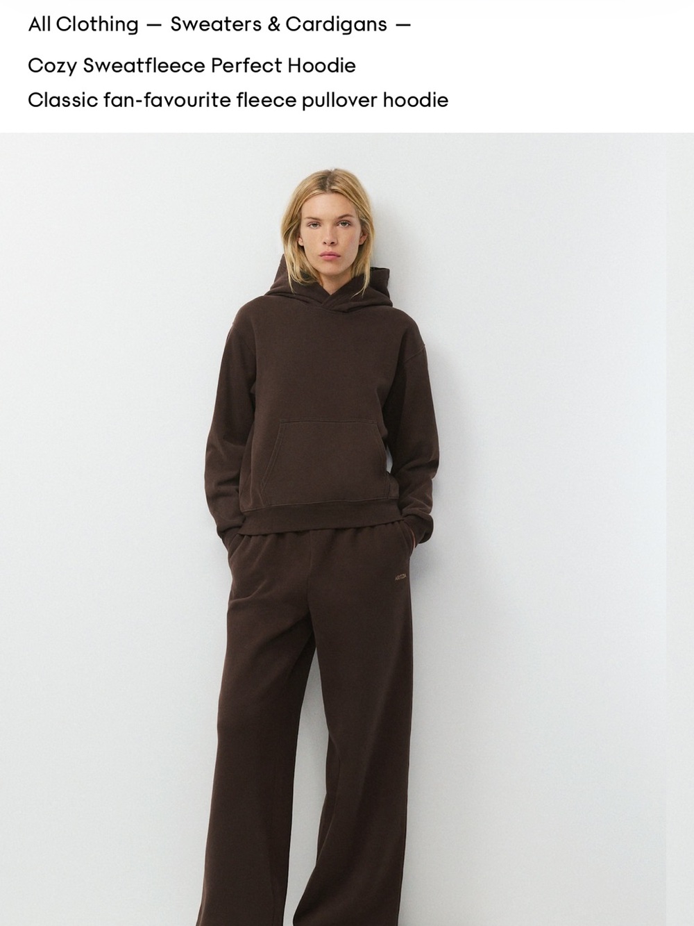 Aritzia mocha brown perfect fleece hoodie size medium